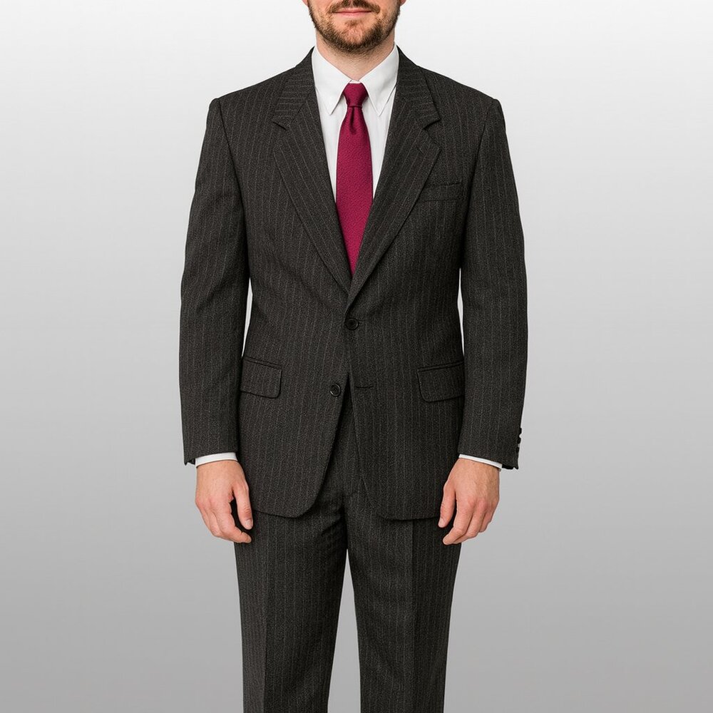 Made in England Classic Wool Blend Gray Pin Stripe Men's Suit 54R 40W x 34"L EUC